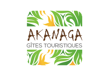 Logo Akanaga en couleurs vert, jaune, marron, composé de feuilles et du nom de l'entreprise, Akanaga gîtes touristiques