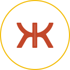Logotype karugrafik couleur terracota dans un cercle jaune